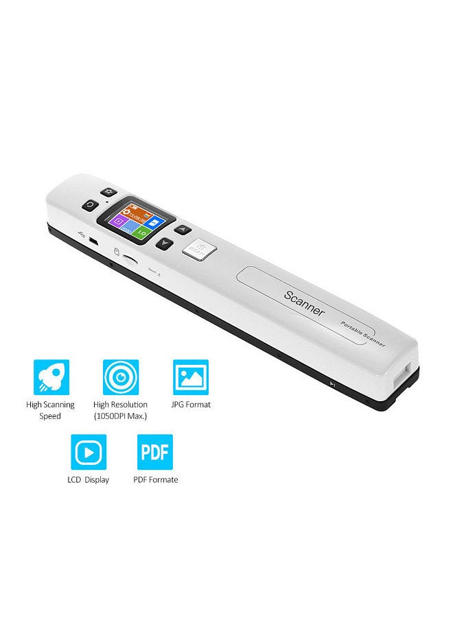 Generic - Portable Handheld Wand Document/ Book/ Images Scanner 1050DPI Resolution High Speed Scanning A4 Size JPEG/ PDF Format Colorful LCD Display for Office Business Reciepts - Image 1