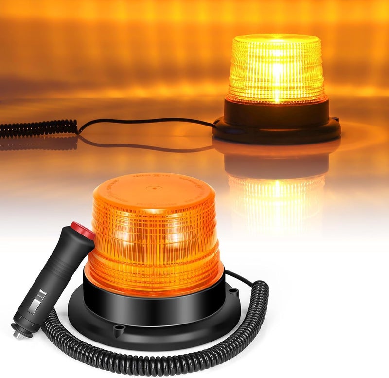 AutoBizarre 12V/24V Revolving Amber Yellow Orange Emergency Clearance Warning Strobe LED Beacon Lights with Magnetic Base & Cigarette Lighter Cord For All Cars, Trucks, Vans, SUVs, etc. - Image 1