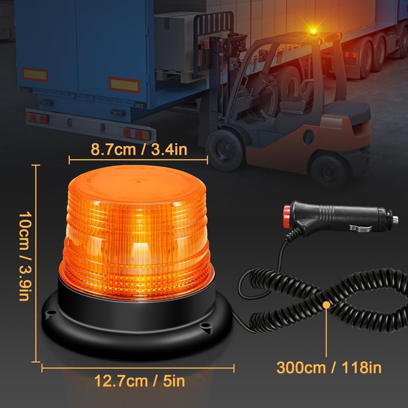 AutoBizarre 12V/24V Revolving Amber Yellow Orange Emergency Clearance Warning Strobe LED Beacon Lights with Magnetic Base & Cigarette Lighter Cord For All Cars, Trucks, Vans, SUVs, etc. - Image 3