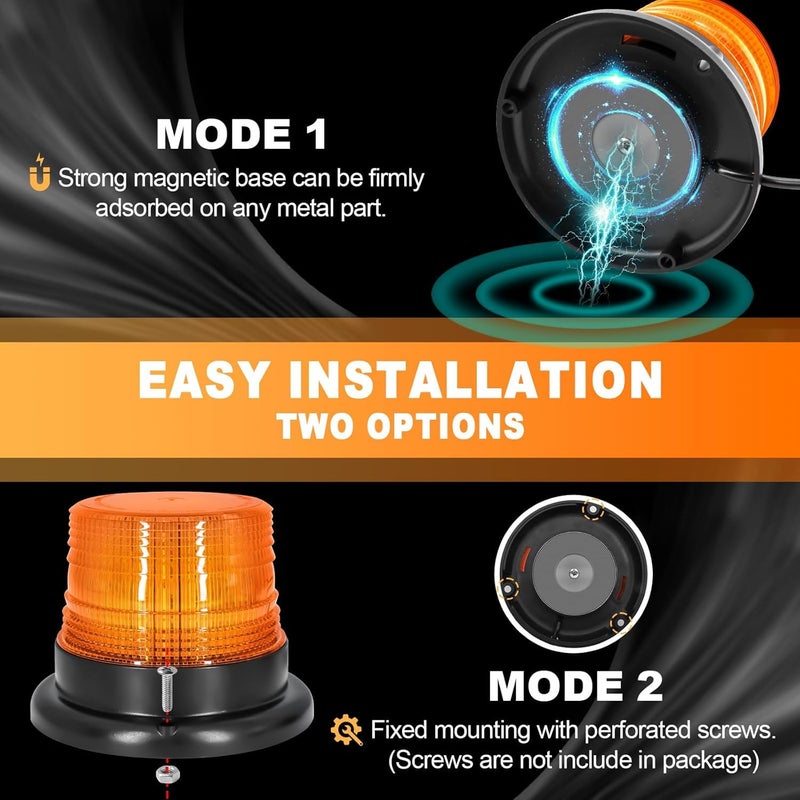 AutoBizarre 12V/24V Revolving Amber Yellow Orange Emergency Clearance Warning Strobe LED Beacon Lights with Magnetic Base & Cigarette Lighter Cord For All Cars, Trucks, Vans, SUVs, etc. - Image 4