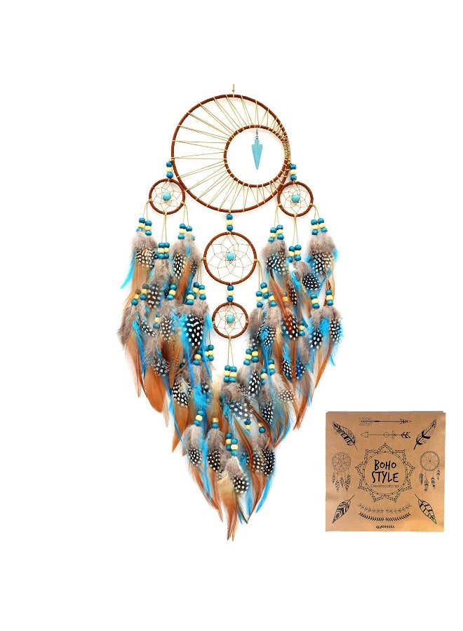 Urdeoms Large Dream Catchers for Girls Room Decor Boho Moon Dream Catcher Wall Decor Turquoise Hanging Ornament for Living Room Dorm Decor Hippie Gifts (NO.34) - Image 1