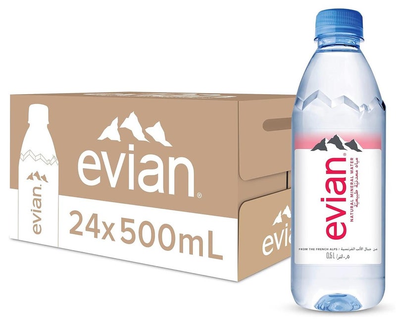 Evian Naturally Bottled Filtered Mineral Drinking Water-  24x 500 ML - Image 1