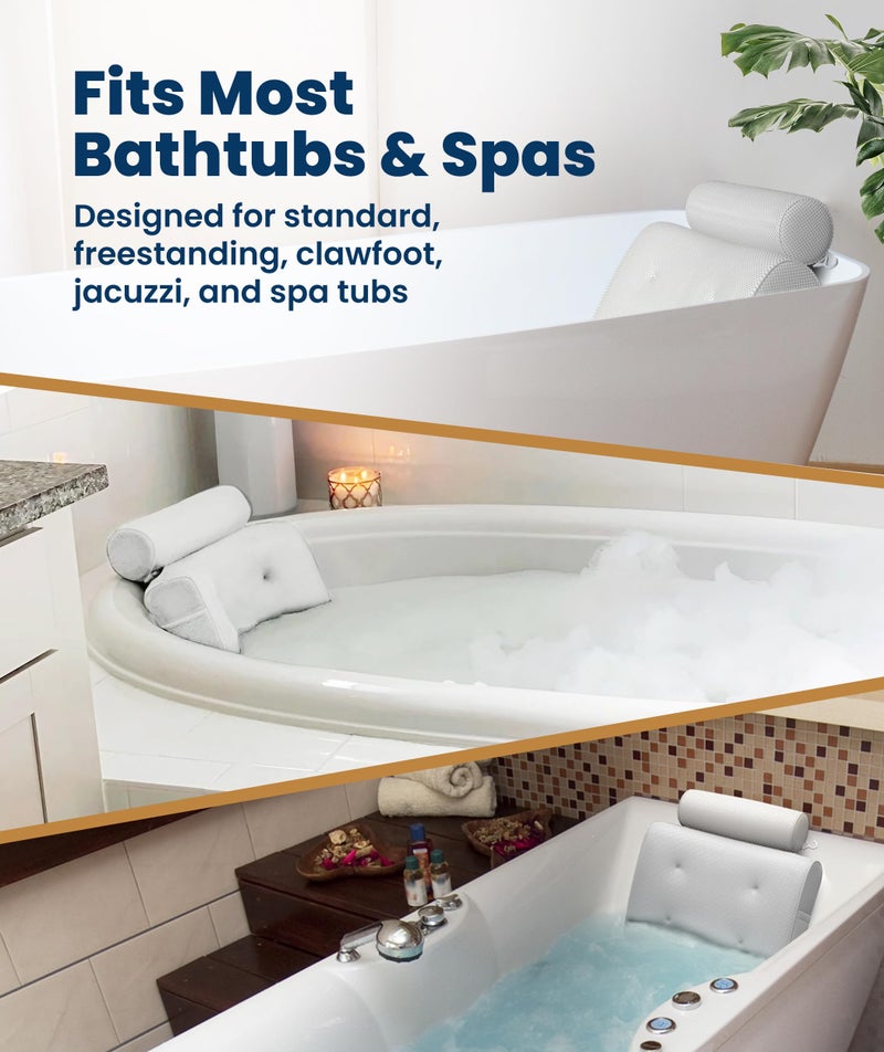 Everlasting Comfort Luxury Bath Pillows for Tub with Head and Neck Support - Non-Slip Bathtub Pillow with Suction Cups, Quick-Drying Mesh & Drying Hook - Jacuzzi & Spa Accessories for Women - White - Image 5