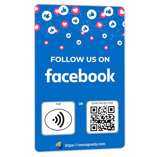 One Tap Only NFC Business Card 1 Pack Follow Us Card Contactless Smart Tap QR Code Compatible with Facebook System Reusable Feedback Tool for Restaurants Local Businesses Works with All Phones - Image 1