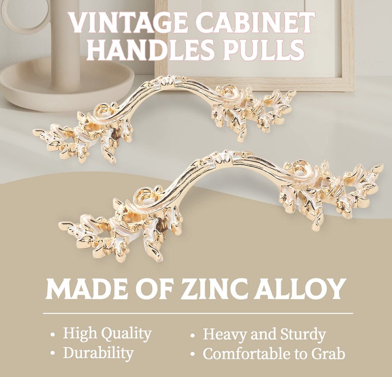HARSKIYER 2 Pcs European Style Dresser Pull, 2-1/2 Inch Vintage Cabinet Door Handle, Gold Antique Drawer Pulls, Retro Decorative Hardware for Dresser, Drawer, Closet and Cabinet - Image 3