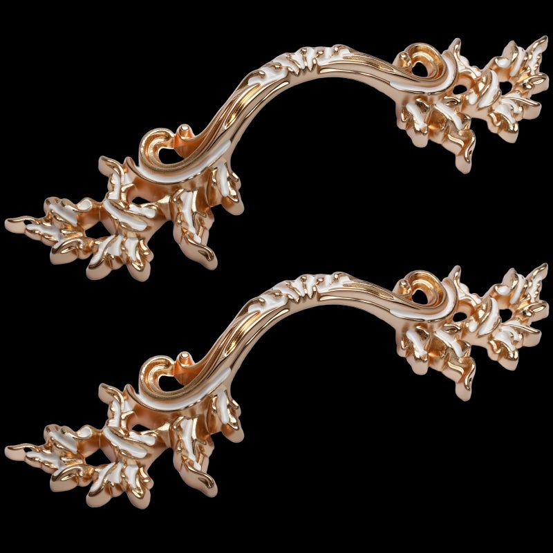 HARSKIYER 2 Pcs European Style Dresser Pull, 2-1/2 Inch Vintage Cabinet Door Handle, Gold Antique Drawer Pulls, Retro Decorative Hardware for Dresser, Drawer, Closet and Cabinet - Image 2