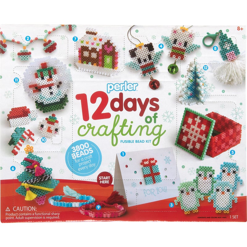 Perler 8056960 12 Days of Crafting Christmas Fuse Bead Kit Makes 12 Projects Multicolor 3823 Piece