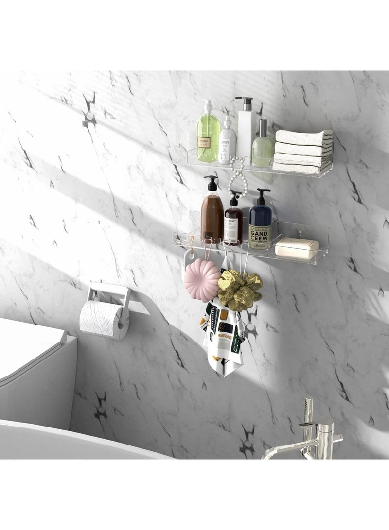 SOLARAE Acrylic Bathroom Shelves Organizer, Set of 2 Bathroom Countertop Organizer, with Hooks and no Drilling Design, for Bathroom Storage and moreAcrylic No Drill Wall Mount Adhesive Shelf - Image 2
