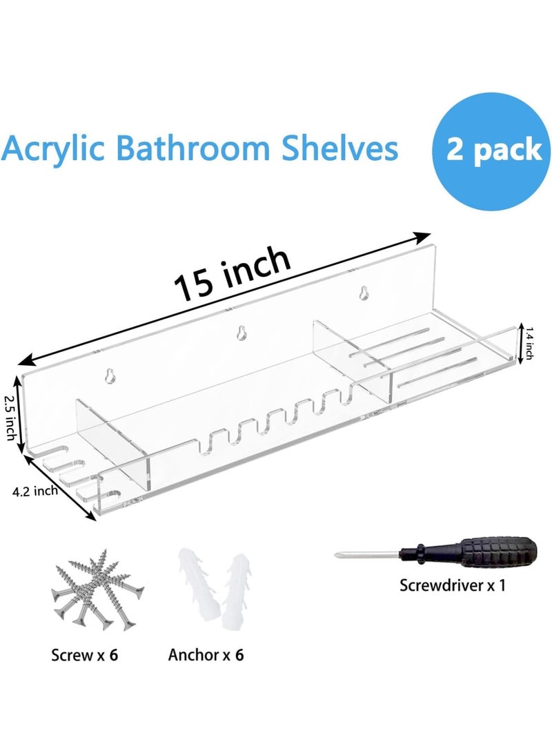 SOLARAE Acrylic Bathroom Shelves Organizer, Set of 2 Bathroom Countertop Organizer, with Hooks and no Drilling Design, for Bathroom Storage and moreAcrylic No Drill Wall Mount Adhesive Shelf - Image 3