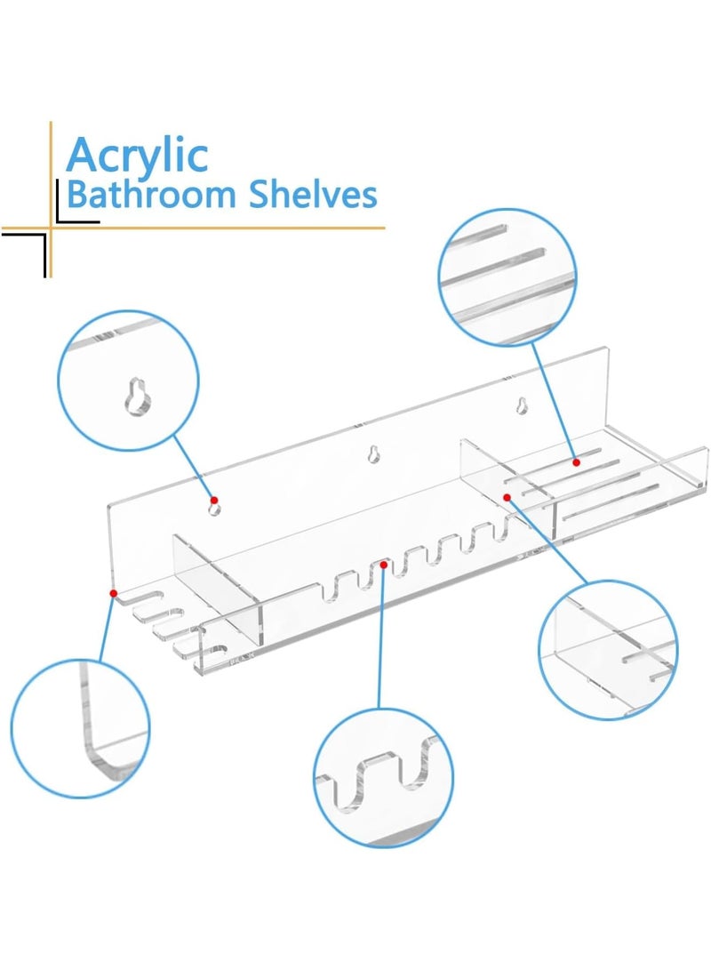 SOLARAE Acrylic Bathroom Shelves Organizer, Set of 2 Bathroom Countertop Organizer, with Hooks and no Drilling Design, for Bathroom Storage and moreAcrylic No Drill Wall Mount Adhesive Shelf - Image 5