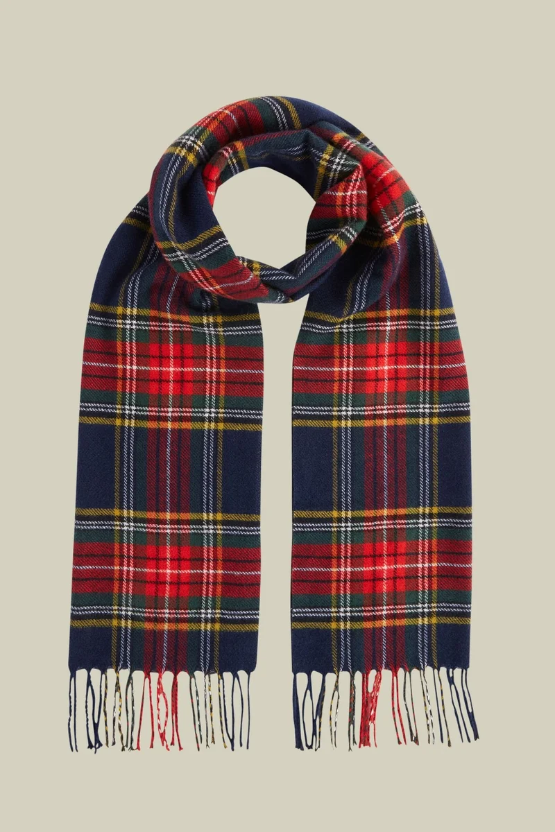 دوبل غانغر Men's tartan patterned scarf with fringes - Blue/Red