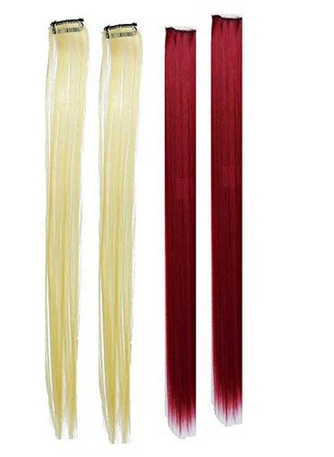 Paradise - Hair Streak Colored Extension Highlighter For Women And Girls (2Pc Wine Maroon+ 2Pc Blonde) - Image 1