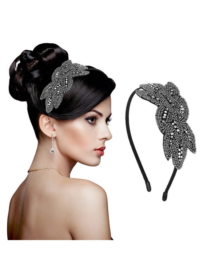 Sibba 1920S Headbands For Women Head Bands Accessories Crystal Bridal Wedding Black Headpiece 20S Rhinestone Flapper Vintage Hair Valentines Accessory For Girls Costume Prom Party Retro (Grey) - Image 1