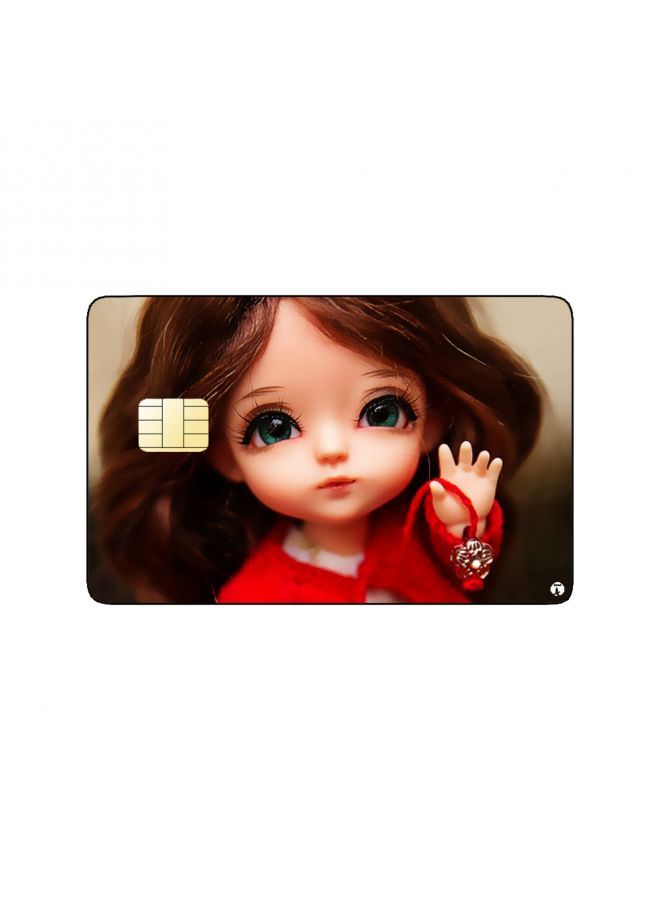 RKN PRINTED BANK CARD STICKER Cute Girl Drawing In Red Dress  - Image 1