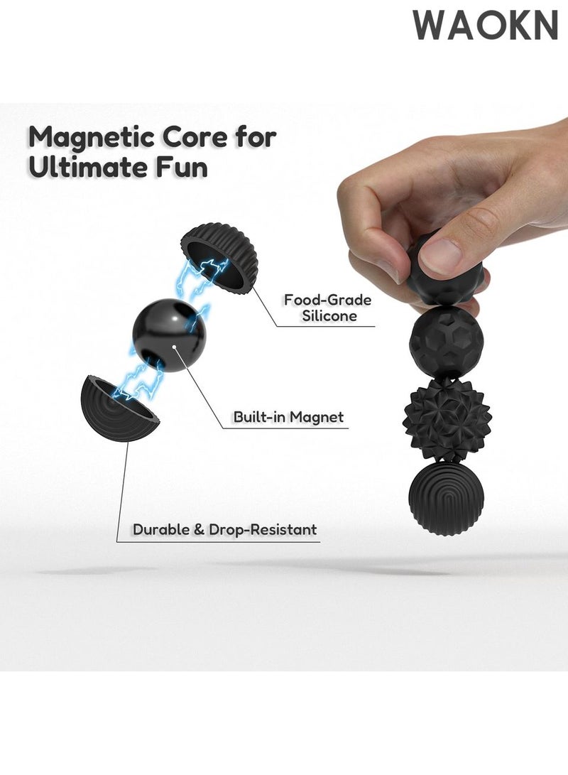 WAOKN Magnetic Balls Fidget Toys for Adults&Teens, 4pcs Large Sensory Attraction Stress Balls with Silicone Shell to Calm Restless Hands Anxious Mind, Office Desk Magnet Balls Toys for Anxiety Relief（Black） - Image 4
