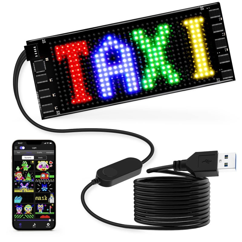 RAYHOME LED Sign for Car, 7''x3''Flexible LED Matrix Panel USB 5V Bluetooth Application Control DIY Programmable Scrolling LED Sign for Car Party Wedding Festival - Image 1
