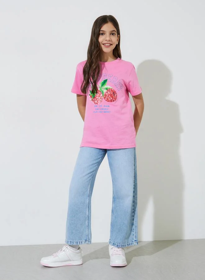Styli Teen Girls Pink Graphic Print Regular Fit T-Shirt
