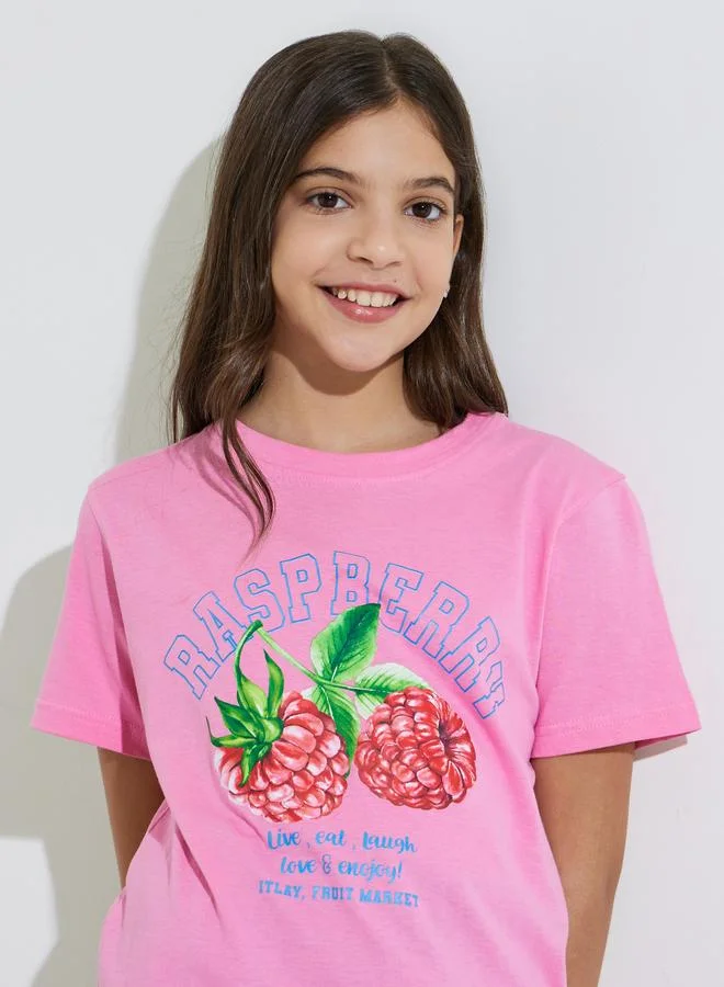 Styli Teen Girls Pink Graphic Print Regular Fit T-Shirt