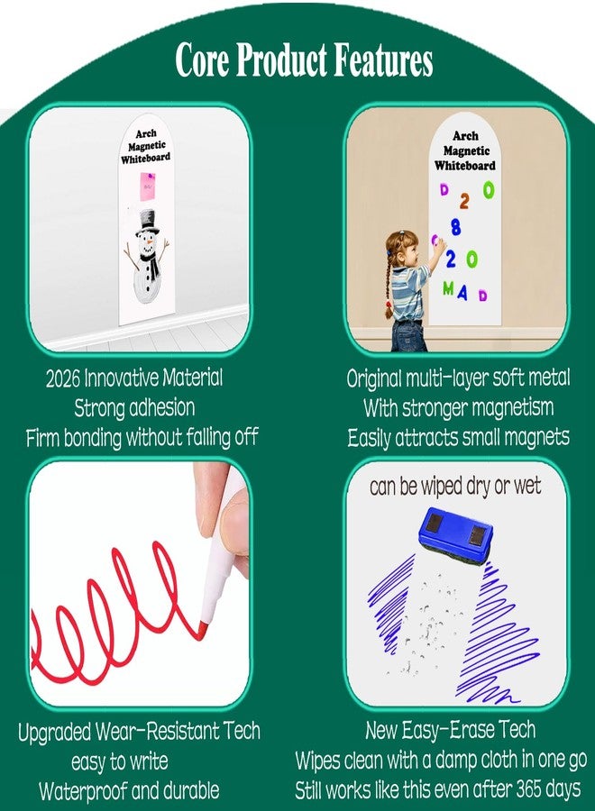 Lnepnw Magnetic Wall Sticker Dry Erase Whiteboard Contact Paper Arch 47.2" x 17.5" Self Adhesive Magnet White Board Wallpaper Peel and Stick Wall Decal for Home Playroom Classroom - Image 3