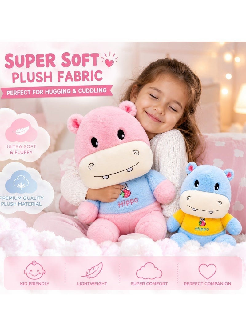 Hippo Plush Toy Stuffed Animal for Kids, Soft Teddy Hippo Doll, Cute Hugging Plushie Pillow, Fluffy Cuddly Toy for Boys & Girls, Baby Sleeping Companion, Birthday Gift, Room Decoration, Multicolour - Image 2