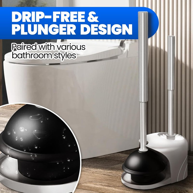 Denvlex 2 in 1 Toilet Brush and Plunger Set, Extended Handle Plunger,Toilet Bowl Brush Plunger Set,Bathroom Cleaning Tools,Cleaning Brush,Cleaning Supplies,Toilet Brush Plunger Combo,Dark Grey - Image 5