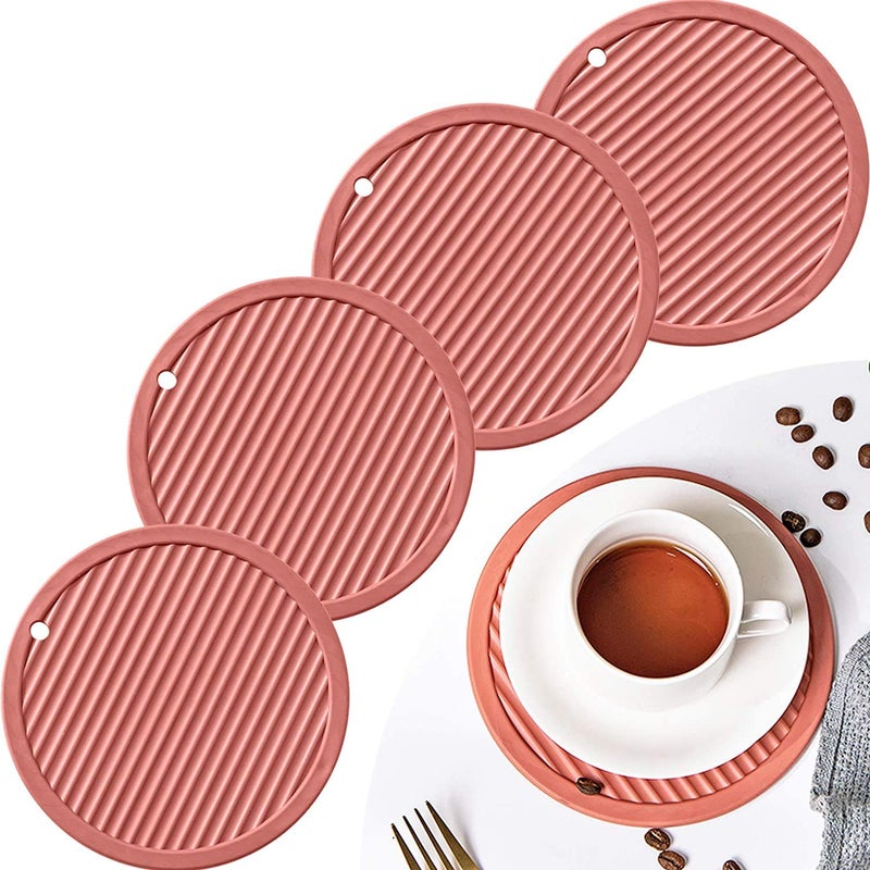 KITOOL 4 PCs of Round Silicone Heat Insulation pad, Thickened Dining Table mat, Coaster, Casserole mat, Non-Slip mat, Anti-Scald mat, high Temperature Resistance 6 in (Pack - 4 red) - Image 2