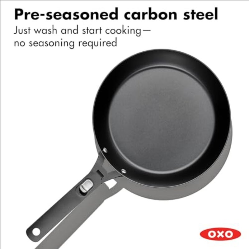 Outdoor Pre-Seasoned Carbon Steel 10" Frying Pan Skillet, Detachable Handle for Easy Storage, Indoor Use, Nonstick with Use, Induction Suitable, Oven and Broiler Safe, Browning, Grill, Sear, Saute, Black - Image 4