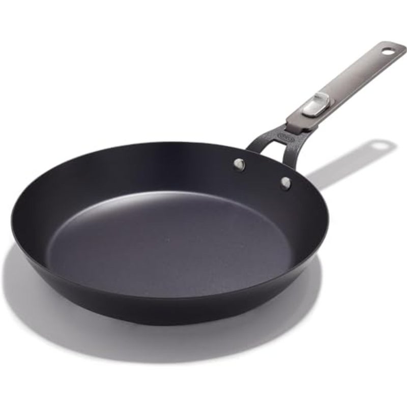 Outdoor Pre-Seasoned Carbon Steel 10" Frying Pan Skillet, Detachable Handle for Easy Storage, Indoor Use, Nonstick with Use, Induction Suitable, Oven and Broiler Safe, Browning, Grill, Sear, Saute, Black - Image 1