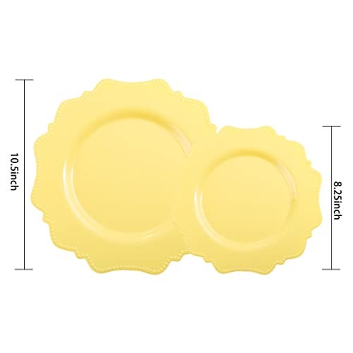 COLOSUS Disposable Lemon Yellow Plastic Plates 60Pcs, Light Baby Yellow Party Plates, Heavy Duty 30 Dinner plate 10.5” and 30 Salad/Dessert Plate 8.25” for Easter day Party Dinner - Image 2