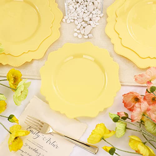 COLOSUS Disposable Lemon Yellow Plastic Plates 60Pcs, Light Baby Yellow Party Plates, Heavy Duty 30 Dinner plate 10.5” and 30 Salad/Dessert Plate 8.25” for Easter day Party Dinner - Image 4