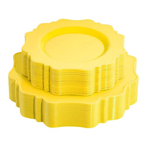 COLOSUS Disposable Lemon Yellow Plastic Plates 60Pcs, Light Baby Yellow Party Plates, Heavy Duty 30 Dinner plate 10.5” and 30 Salad/Dessert Plate 8.25” for Easter day Party Dinner - Image 1