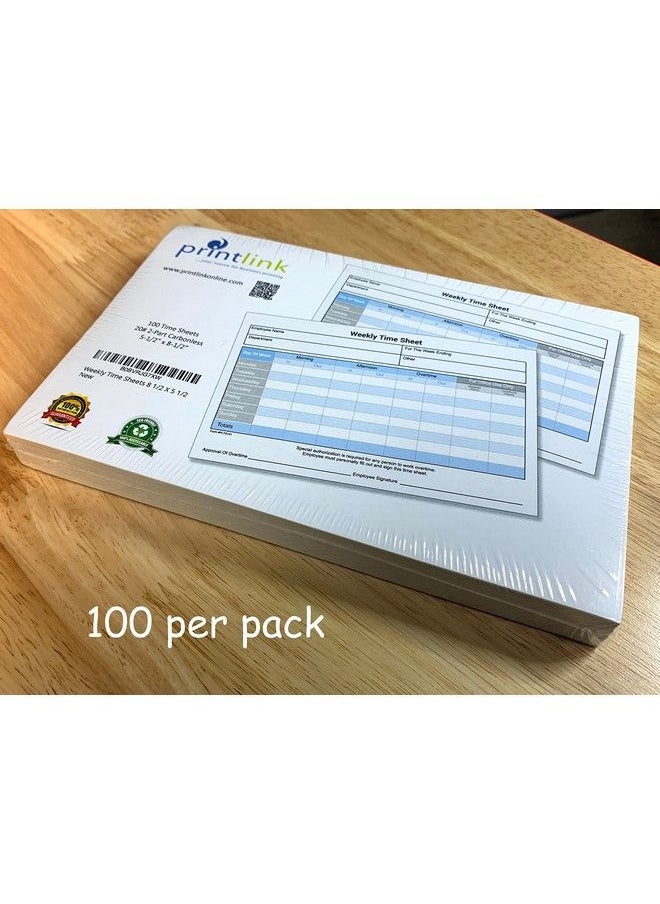 Generic - Weekly Time Sheets 8 1 2" X 5 1 2" Two Part Carbonless White And Yellow Copies Two Color Printing On The Front Side 100 Two Part Sets Per Pack Made And Printed In The Usa - Image 1