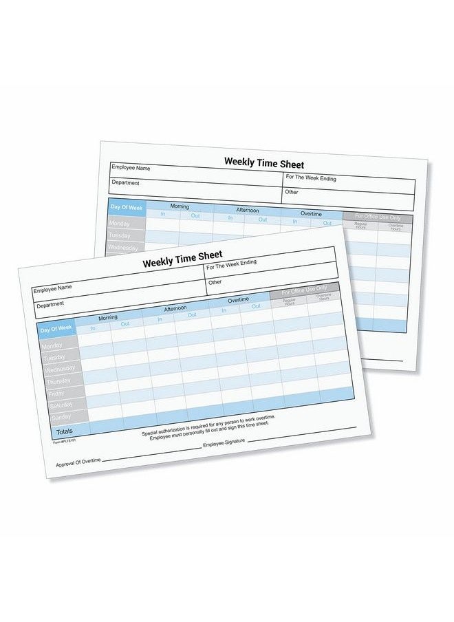 Generic - Weekly Time Sheets 8 1 2" X 5 1 2" Two Part Carbonless White And Yellow Copies Two Color Printing On The Front Side 100 Two Part Sets Per Pack Made And Printed In The Usa - Image 1