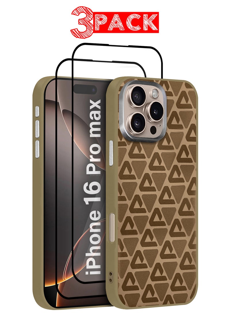 CATANES iPhone 16 Pro Max 3Packs Case Cover Carbon Fiber Pattern Phone Case Slim Shockproof Back Cover with Two 3D Screen Protectors - Geometric Pattern - Image 1