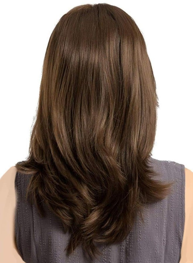 Assu 22-Inch Layered Synthetic Wig with Bangs | Heat-Resistant Glueless Fiber Hair for Women | Natural Brown Long Wig for Daily Use & Parties | Free Wig Cap - Image 2