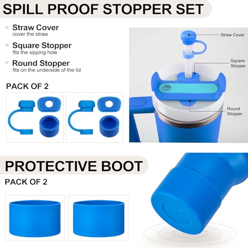 HYZ 8 Piece Accessories for Stanley Cup, Silicone Spill Proof Stopper Set and Protective Boot Including Straw Cover Cap for Stanley H2.0 20oz 30oz 40oz Tumbler, Azure - Image 2