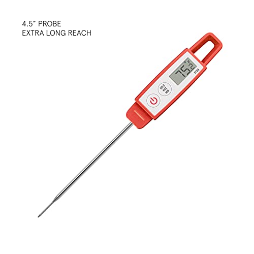 Lavatools PT09 Super-Quick Commercial Grade Digital Thermometer for Cooking, Meat, Candy, Candle, Liquid, Oil, 4.5" Compact Probe, Splash Proof, °C/°F Toggle, Hold Function - Sambal - Image 2