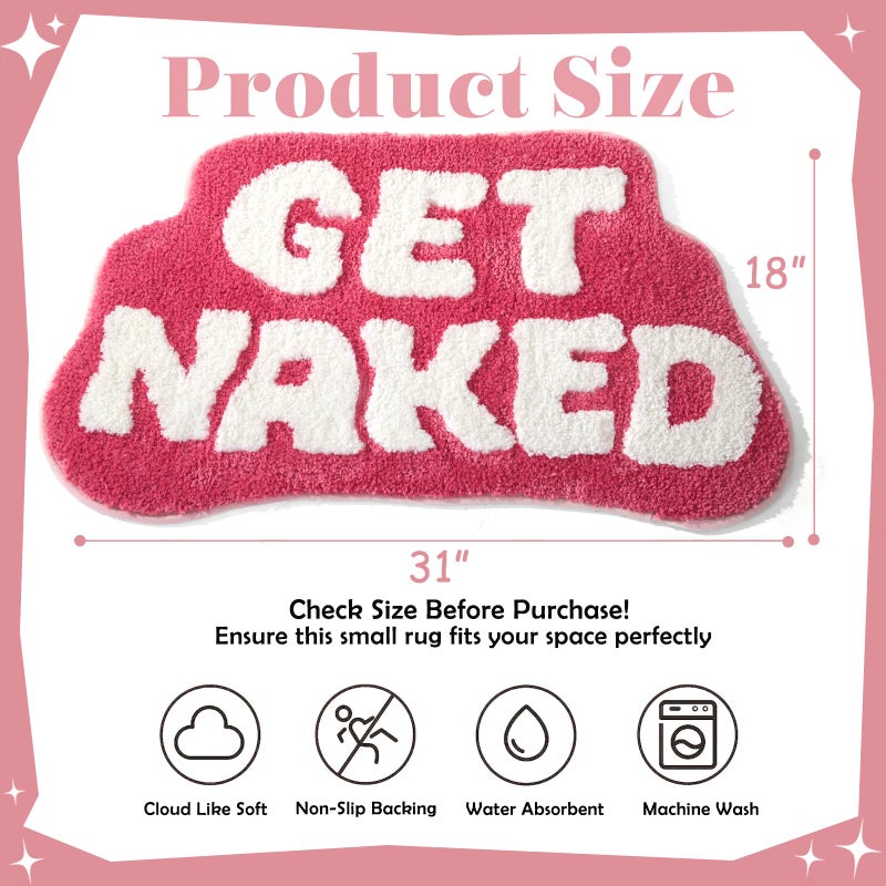 DyeFury Irregular Shaped Get Naked Bath Mat Hot Pink - Fun Bath mat  Small Preppy Bathroom Decor  Funny Aesthetic Bathroom Rugs for Apartmen Decor  Non-Slip Hot Pink Bath Rugs for Girls 31"" x 18"" - Image 2