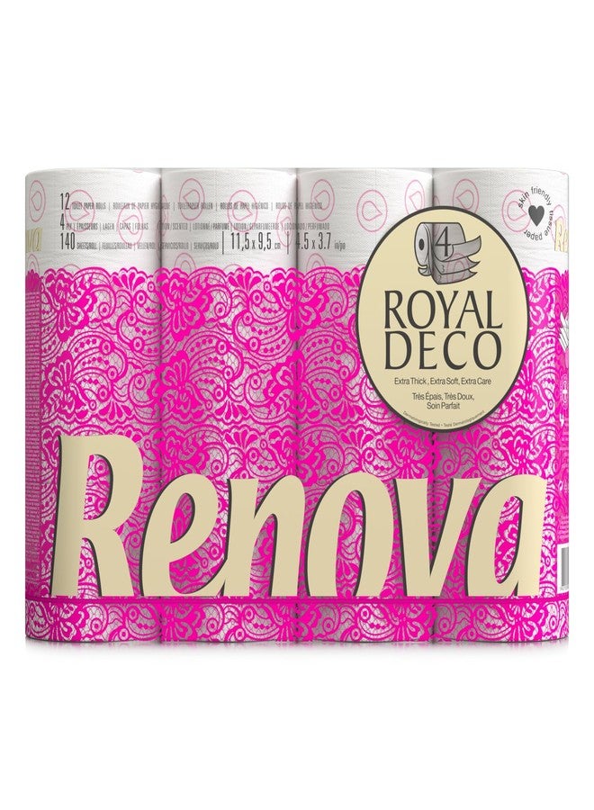 Renova Royal Deco Toilet Paper, 12 Rolls, White, 4-Ply, Lotion and Perfumed,Super Soft, Dermatologically and Gynaecologically Tested, 140 Pulls/Roll (1680 Sheets Total) | First Time in India - Image 1