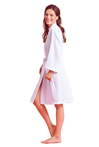 Soft Touch Linen Kimono Waffle Robe – Women’s Bath SPA Robe – Lightweight Cotton &Polyester Blend (Medium, White) - Image 2