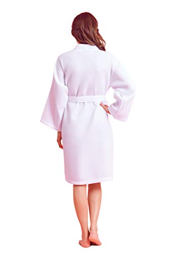 Soft Touch Linen Kimono Waffle Robe – Women’s Bath SPA Robe – Lightweight Cotton &Polyester Blend (Medium, White) - Image 4