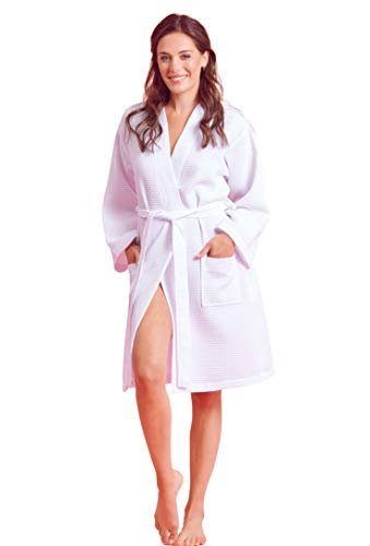 Soft Touch Linen Kimono Waffle Robe – Women’s Bath SPA Robe – Lightweight Cotton &Polyester Blend (Medium, White) - Image 3