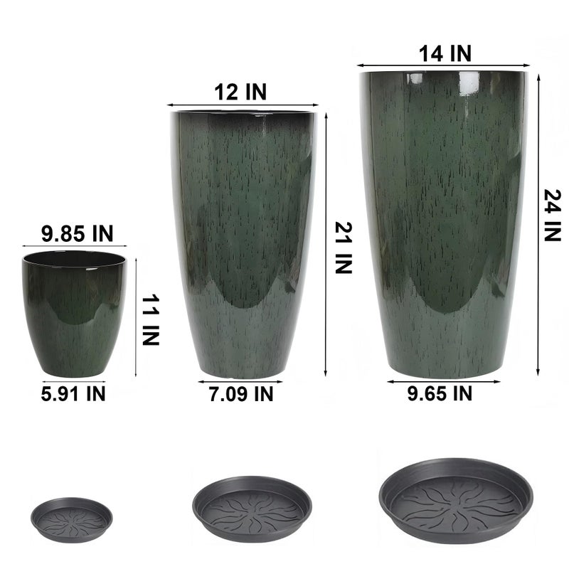 MinCHI257 24,21,11 Inch Large Plastic Planters with Drainage Hole and Saucer - Set of 3 Tall Plant Pots Indoor Flower Pot Tall Round Planters Outdoor Large Tall Planter - Image 4