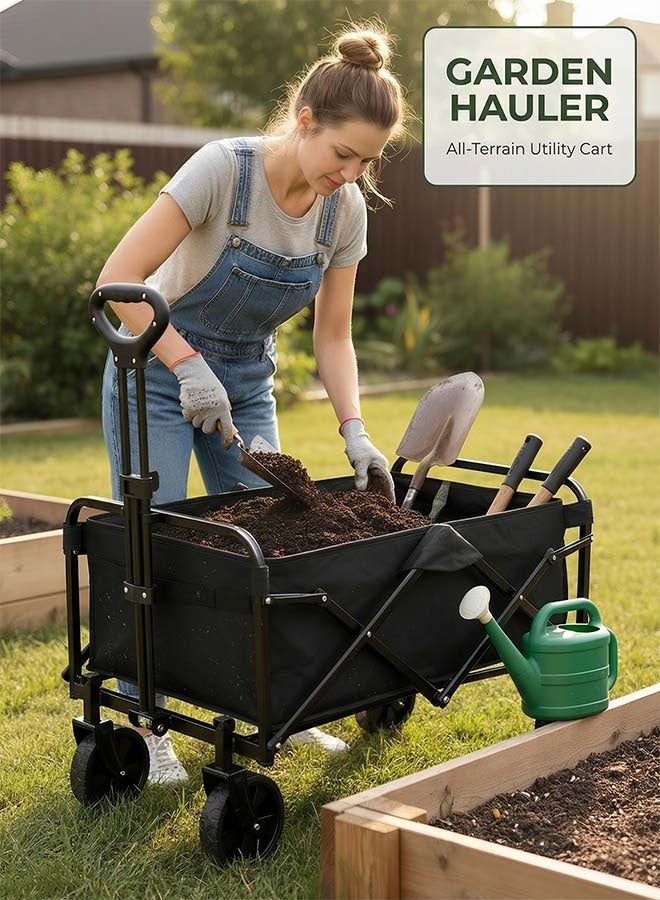 Beauenty Folding Wagon Garden Cart Folding Trolley Cart Outdoor Wagon Collapsible With Removable Fabric Festival Garden Camping Picnic Cart Supports Max 440lbs Capacity Transport Trailer - Image 4