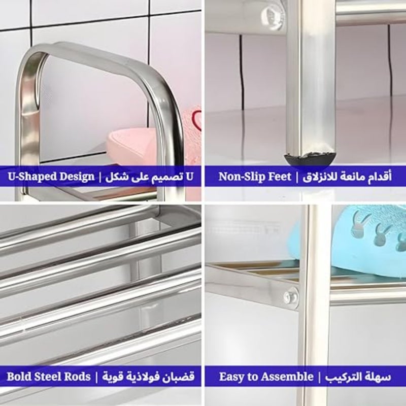 رف أحذية 4 طبقات من هوم دويل، منظم تخزين أحذية مصنوع من الفولاذ المقاوم للصدأ موفر للمساحة ومناسب للمداخل والممرات والخزائن بإطار فولاذ متين - Image 5