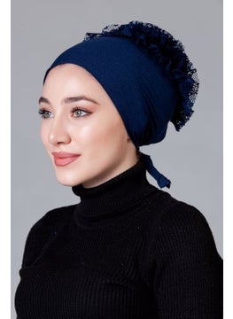 Nanak Navy Blue Combed Cotton Frilly Non-Slip Bonnet  - Image 2