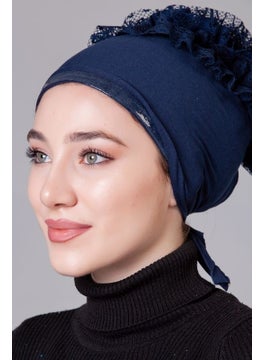 Nanak Navy Blue Combed Cotton Frilly Non-Slip Bonnet  - Image 5