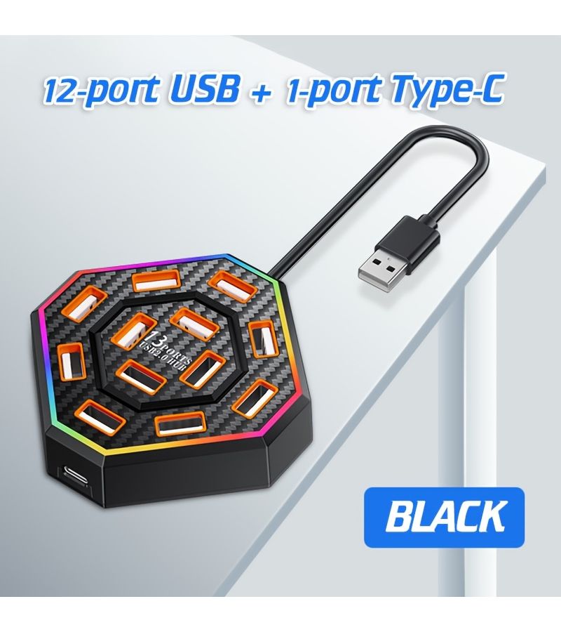 12 Port USB Hub With 1 Type C Port Docking Station White Plug And Play Multi Port Simultaneous Application For Laptop USB Expander For Mouse Keyboard Flash Drive Office Essentials - Image 4