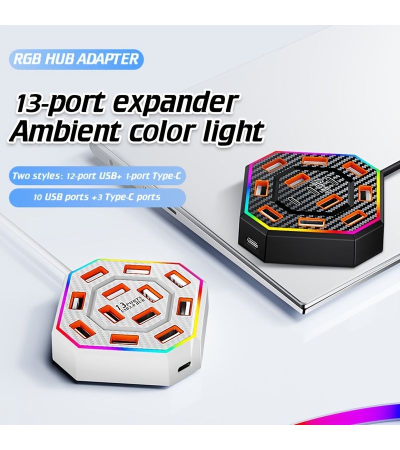 12 Port USB Hub With 1 Type C Port Docking Station White Plug And Play Multi Port Simultaneous Application For Laptop USB Expander For Mouse Keyboard Flash Drive Office Essentials - Image 2