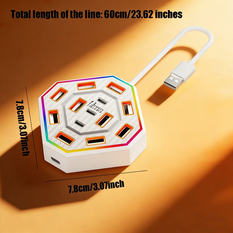 12 Port USB Hub With 1 Type C Port Docking Station White Plug And Play Multi Port Simultaneous Application For Laptop USB Expander For Mouse Keyboard Flash Drive Office Essentials - Image 1